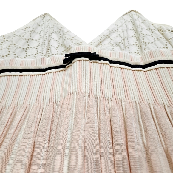 Anthropologie Coven Vanilla Pink Stripe Knit Ruched Waist w/Eyelet Midi Dress - Picture 8 of 17